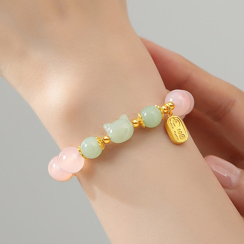 Foviel 925 Sterling Silver Red Agate Hetian Jade Cat Fu Character Confidence Bracelet