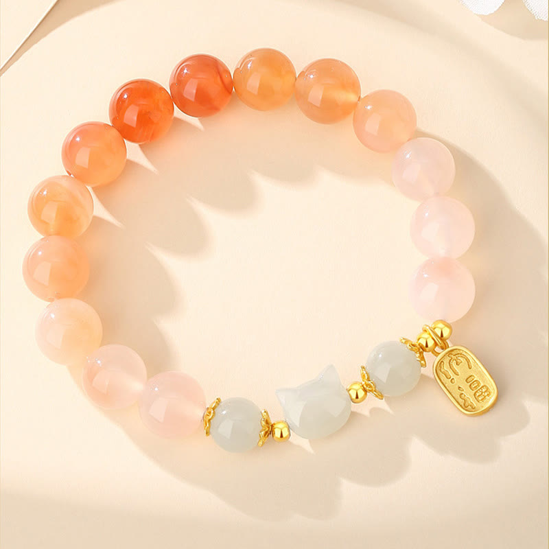 Foviel 925 Sterling Silver Red Agate Hetian Jade Cat Fu Character Confidence Bracelet