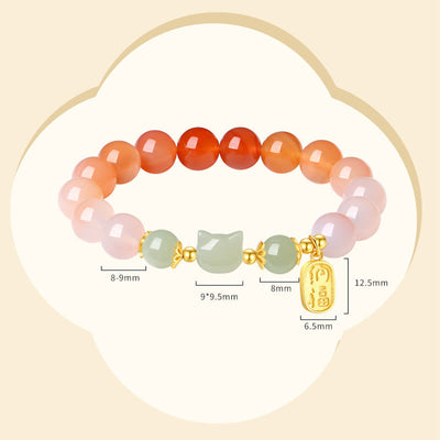 Bracelet Foviel en argent sterling 925 avec agate rouge, jade de Hetian, chat et caractère Fu, symbole de confiance