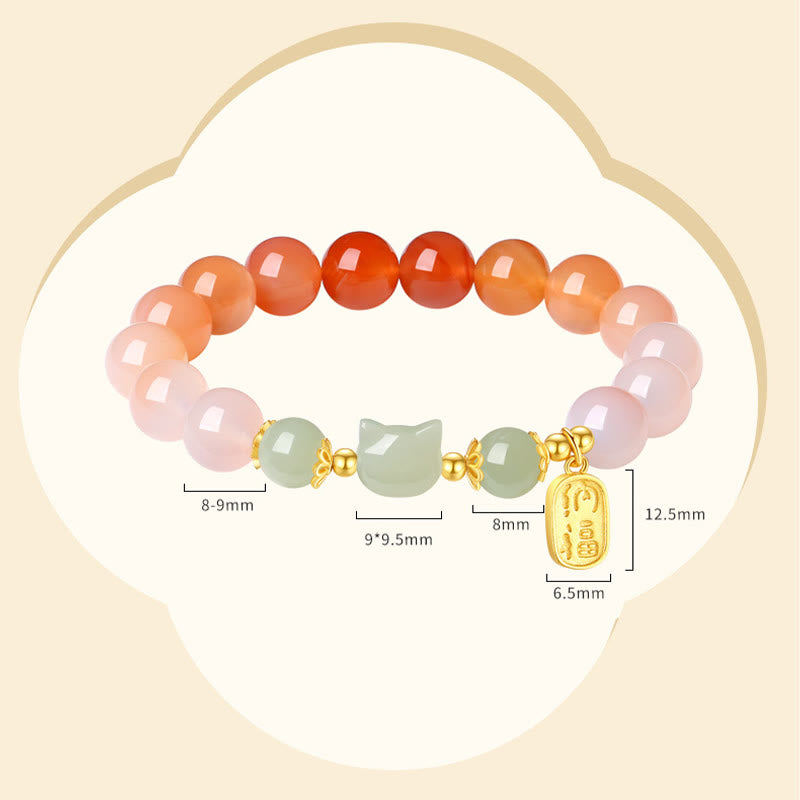 Bracelet Foviel en argent sterling 925 avec agate rouge, jade de Hetian, chat et caractère Fu, symbole de confiance