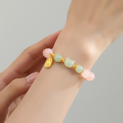 Bracelet Foviel en argent sterling 925 avec agate rouge, jade de Hetian, chat et caractère Fu, symbole de confiance