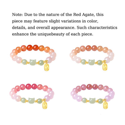 Bracelet Foviel en argent sterling 925 avec agate rouge, jade de Hetian, chat et caractère Fu, symbole de confiance