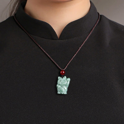 Foviel Glücks Cat Jade Abundance Halskette Anhänger