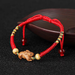 Foviel Handmade Chinese Zodiac Red String Peach Wood Luck Bracelet