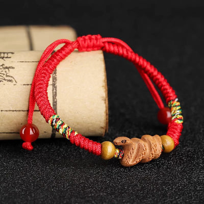 Foviel Handmade Chinese Zodiac Red String Peach Wood Luck Bracelet