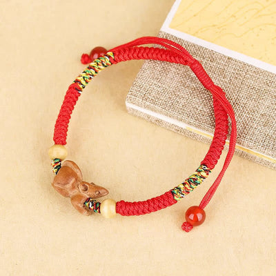 Foviel Handmade Chinese Zodiac Red String Peach Wood Luck Bracelet