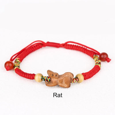 Foviel Handmade Chinese Zodiac Red String Peach Wood Luck Bracelet