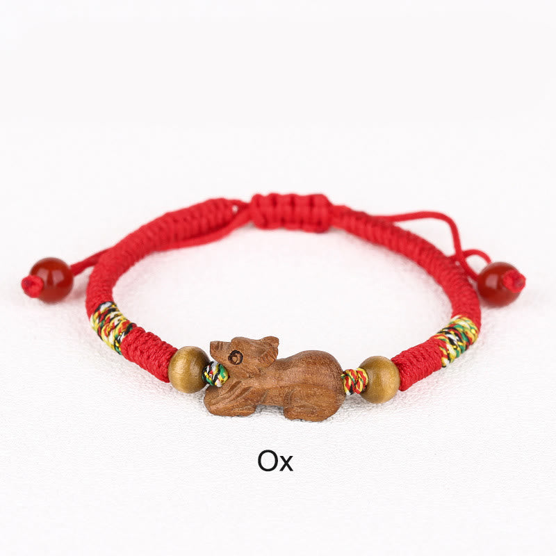 Foviel Handmade Chinese Zodiac Red String Peach Wood Luck Bracelet