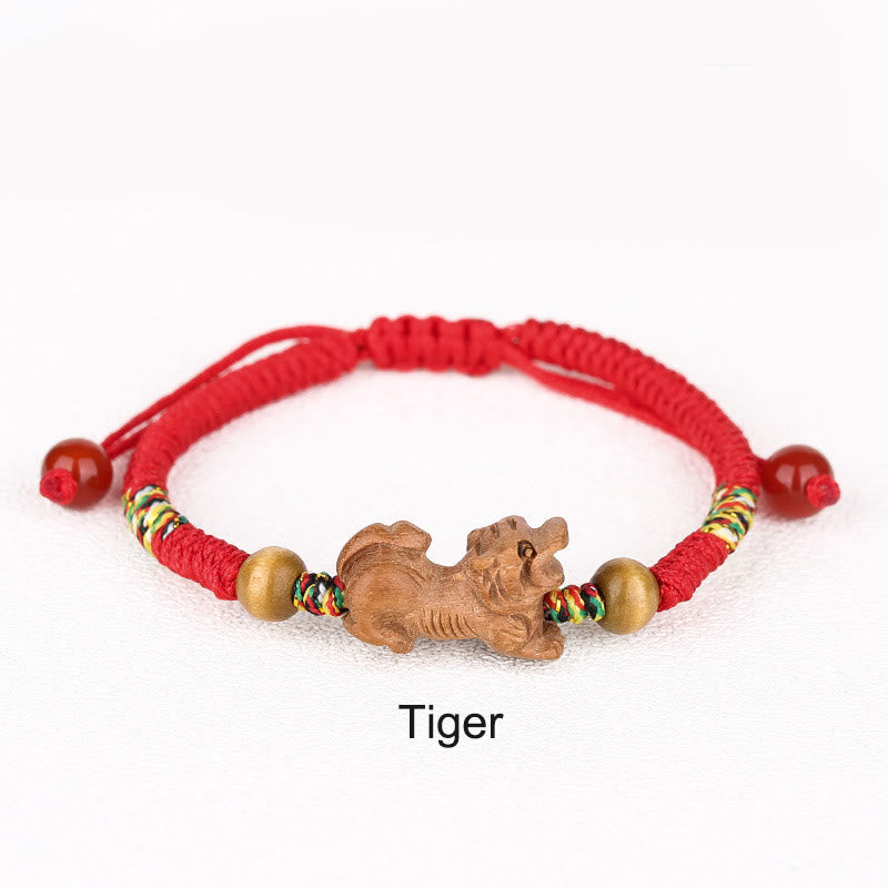 Foviel Handmade Chinese Zodiac Red String Peach Wood Luck Bracelet