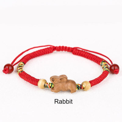 Foviel Handmade Chinese Zodiac Red String Peach Wood Luck Bracelet