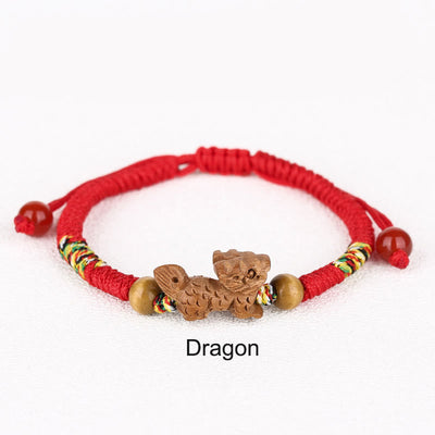 Foviel Handmade Chinese Zodiac Red String Peach Wood Luck Bracelet