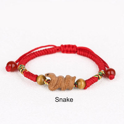 Foviel Handmade Chinese Zodiac Red String Peach Wood Luck Bracelet
