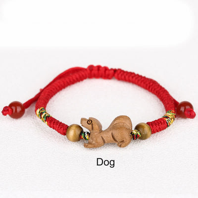 Foviel Handmade Chinese Zodiac Red String Peach Wood Luck Bracelet