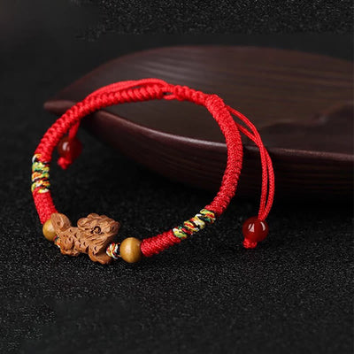 Foviel Handmade Chinese Zodiac Red String Peach Wood Luck Bracelet