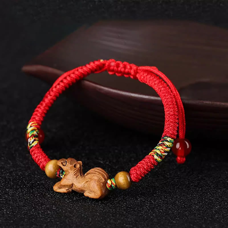 Foviel Handmade Chinese Zodiac Red String Peach Wood Luck Bracelet