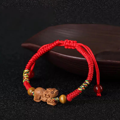 Foviel Handmade Chinese Zodiac Red String Peach Wood Luck Bracelet