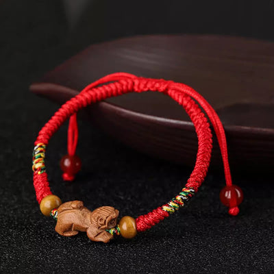 Foviel Handmade Chinese Zodiac Red String Peach Wood Luck Bracelet