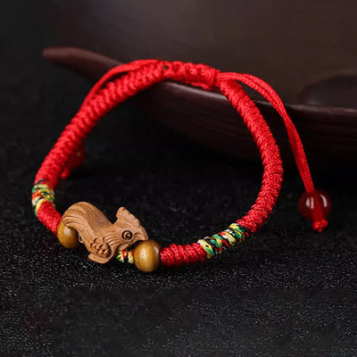 Foviel Handmade Chinese Zodiac Red String Peach Wood Luck Bracelet