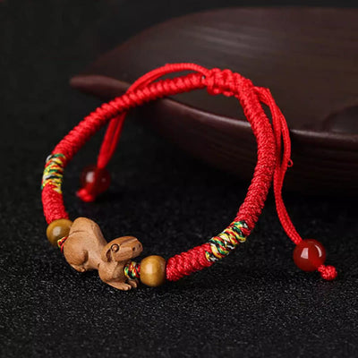 Foviel Handmade Chinese Zodiac Red String Peach Wood Luck Bracelet