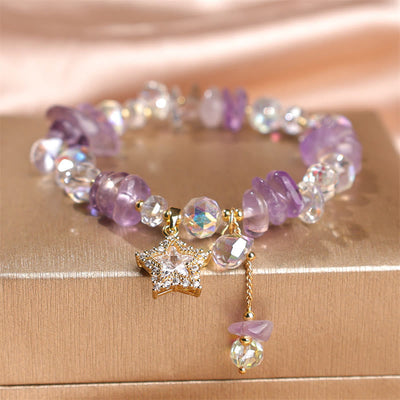 Foviel Natürliche Amethyst Kristall Star Charm Positive Transformation Armband