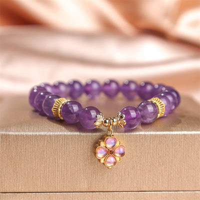 Foviel Natürliche Amethyst Vier Blatt-Kleider Charm Kommunikations-Armband