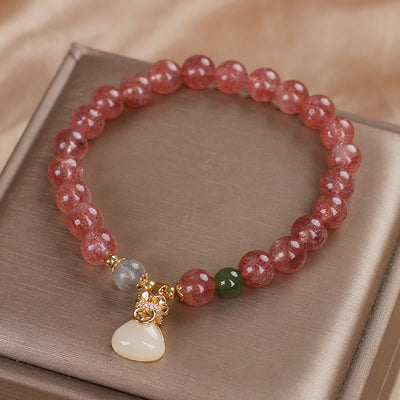 Foviel Natürliche Erdbeerquarz Geld Tasche Charm positives Armband