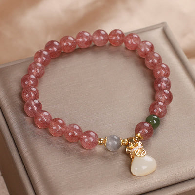 Foviel Natürliche Erdbeerquarz Geld Tasche Charm positives Armband