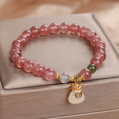 Foviel Natürliche Erdbeerquarz Geld Tasche Charm positives Armband