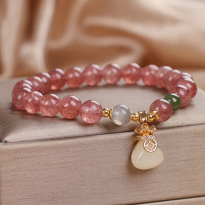 Foviel Natürliche Erdbeerquarz Geld Tasche Charm positives Armband