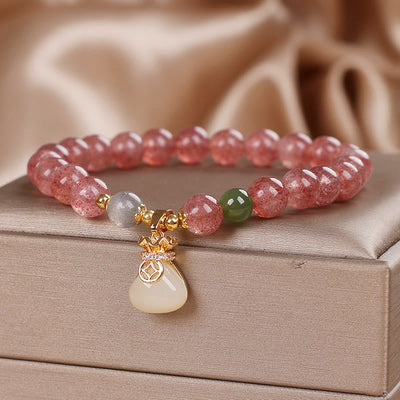 Foviel Natürliche Erdbeerquarz Geld Tasche Charm positives Armband
