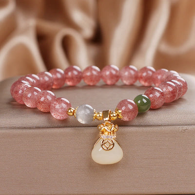 Foviel Natürliche Erdbeerquarz Geld Tasche Charm positives Armband