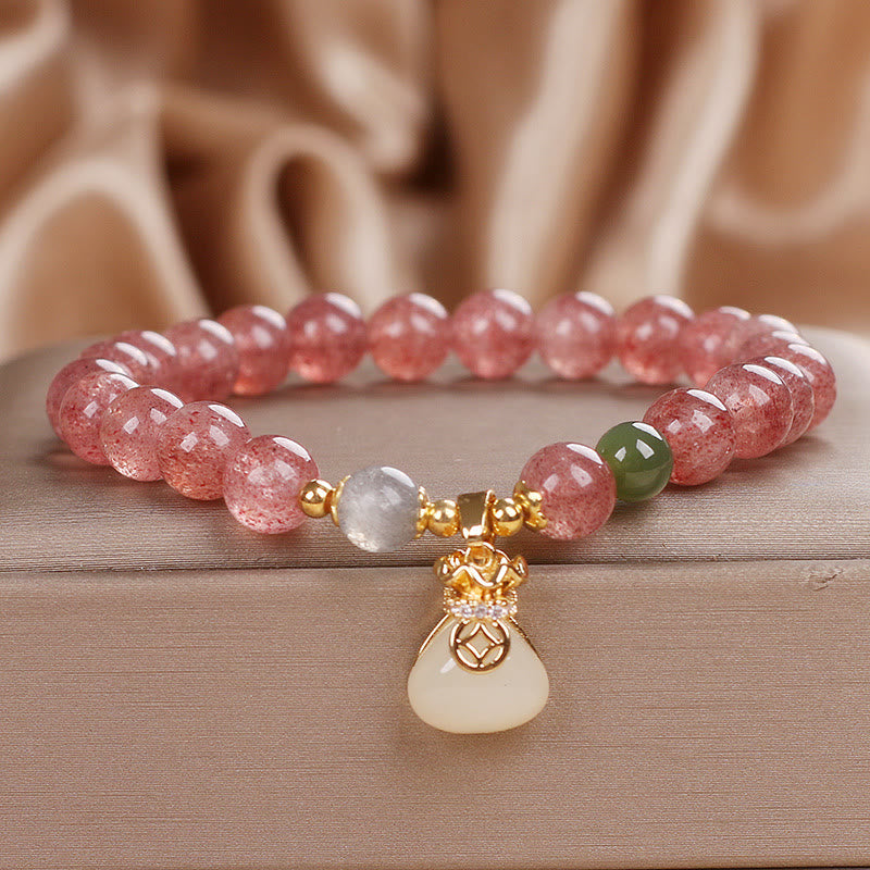 Foviel Natürliche Erdbeerquarz Geld Tasche Charm positives Armband