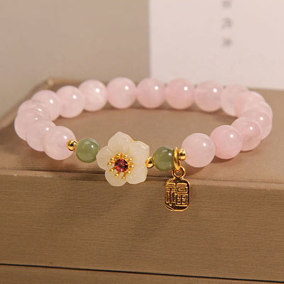 Foviel Rosenquarz Pfirsichblüte Hetian-Jade Fu Charakter Beziehungen spirituell Armband