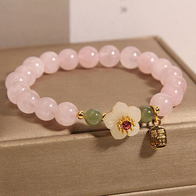 Foviel Rosenquarz Pfirsichblüte Hetian-Jade Fu Charakter Beziehungen spirituell Armband