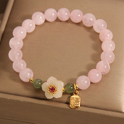 Foviel Rosenquarz Pfirsichblüte Hetian-Jade Fu Charakter Beziehungen spirituell Armband