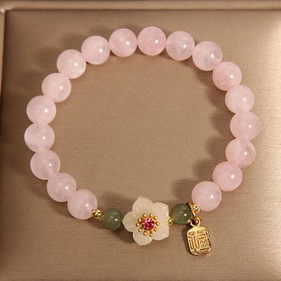 Foviel Rosenquarz Pfirsichblüte Hetian-Jade Fu Charakter Beziehungen spirituell Armband