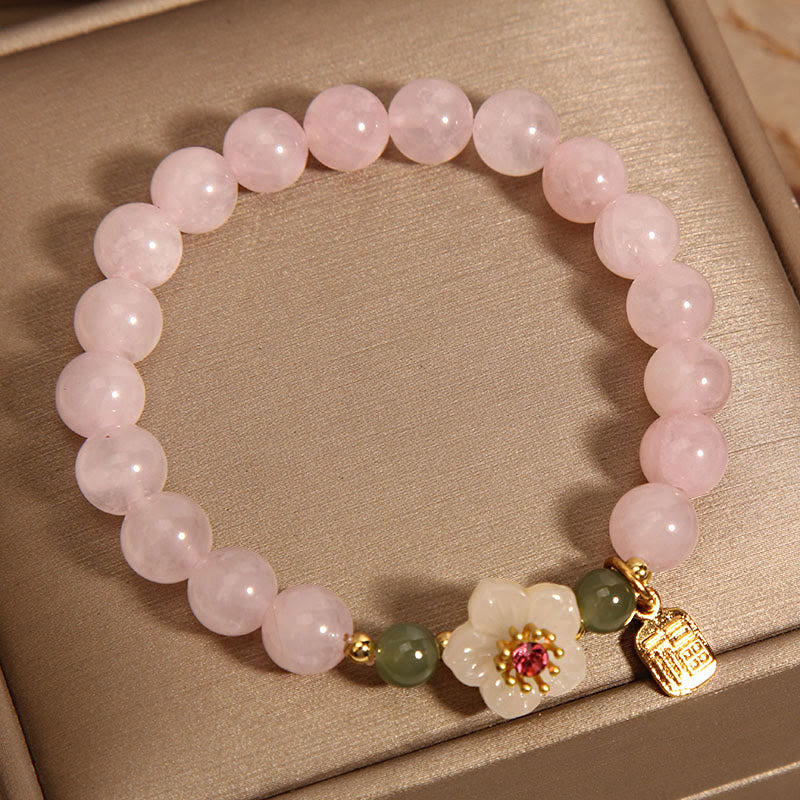 Foviel Rosenquarz Pfirsichblüte Hetian-Jade Fu Charakter Beziehungen spirituell Armband