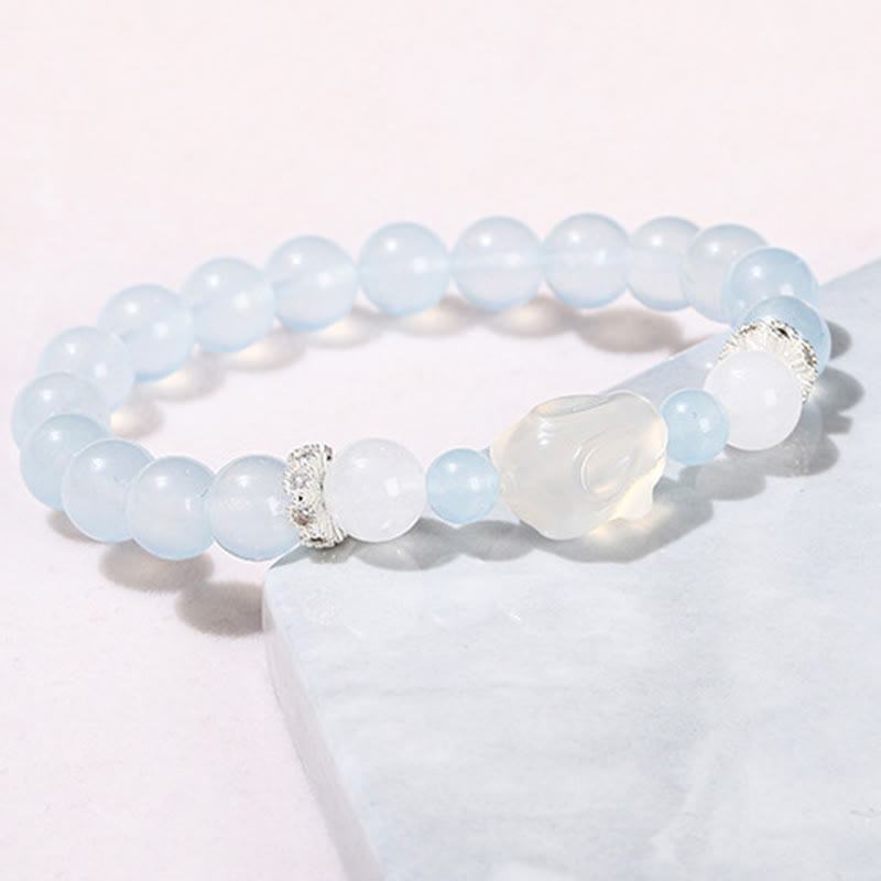 Foviel Blau Chalcedon Weiß Achat Kaninchen Emotional Balance Armband