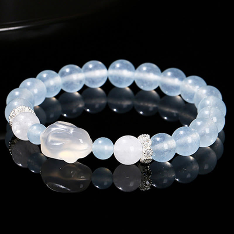 Foviel Blau Chalcedon Weiß Achat Kaninchen Emotional Balance Armband