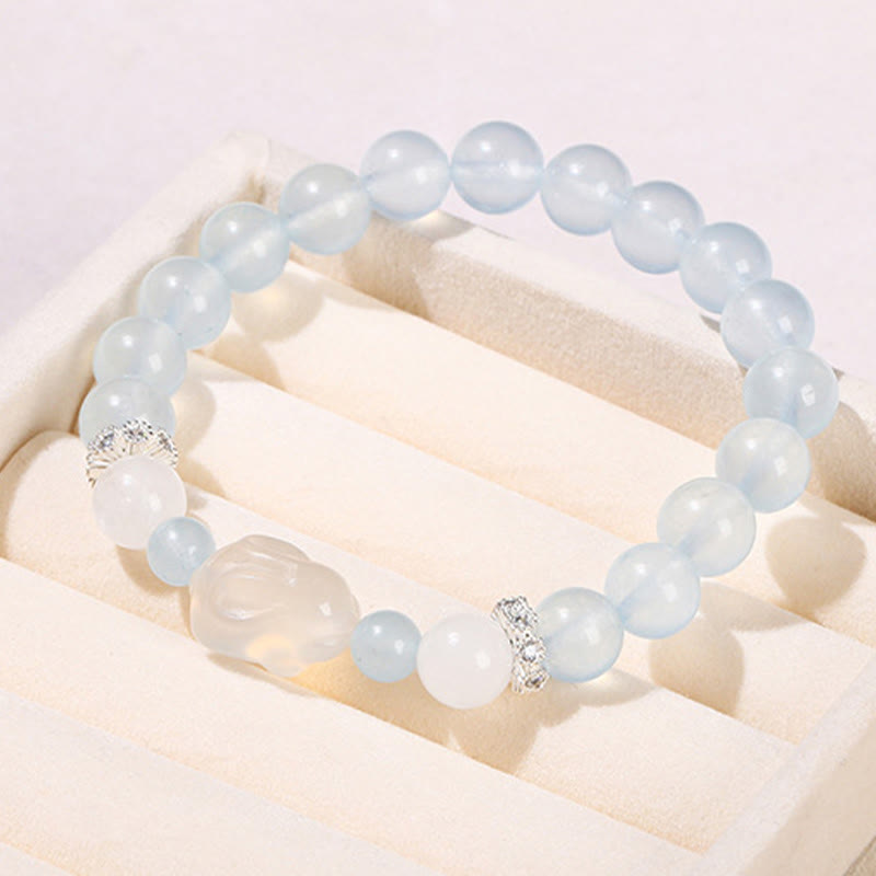 Foviel Blau Chalcedon Weiß Achat Kaninchen Emotional Balance Armband
