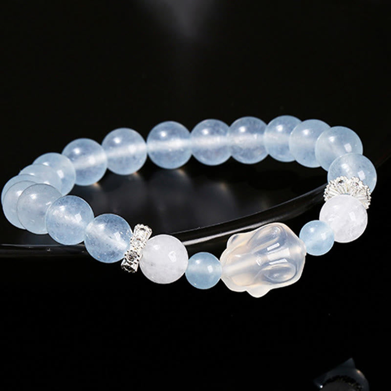 Foviel Blau Chalcedon Weiß Achat Kaninchen Emotional Balance Armband