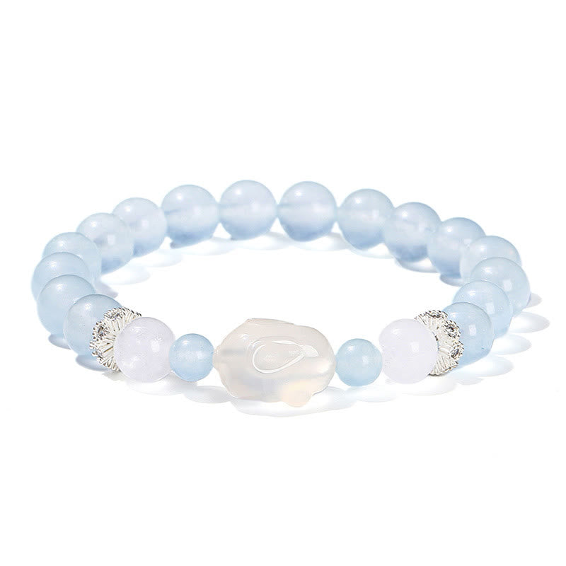 Foviel Blau Chalcedon Weiß Achat Kaninchen Emotional Balance Armband