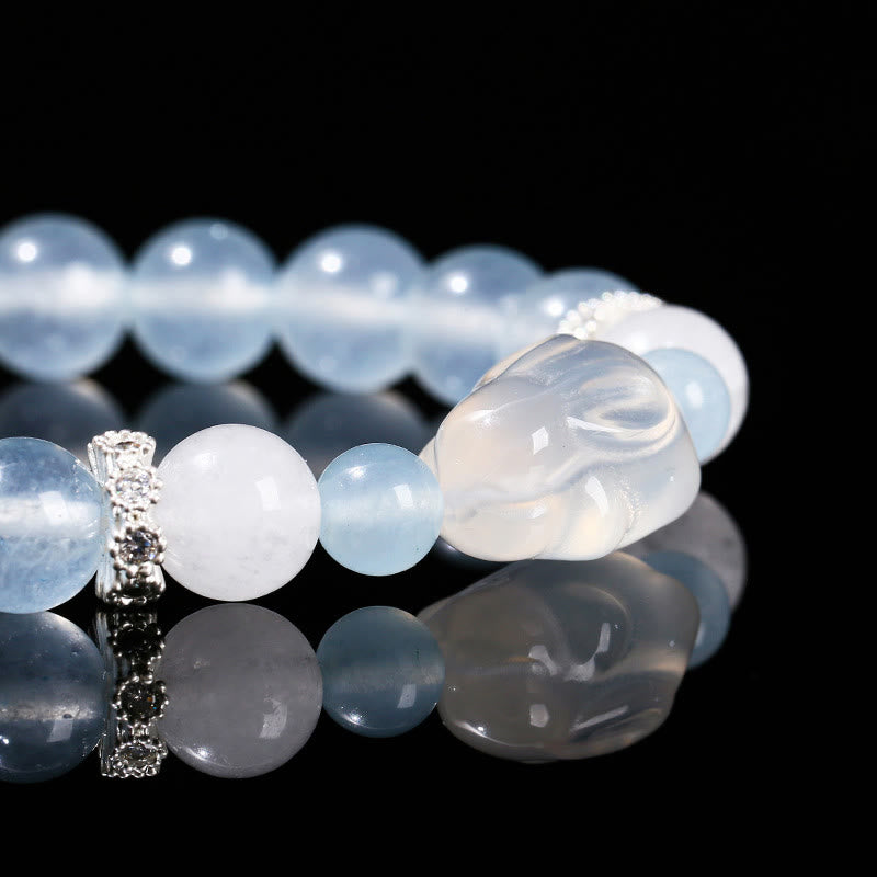 Foviel Blau Chalcedon Weiß Achat Kaninchen Emotional Balance Armband