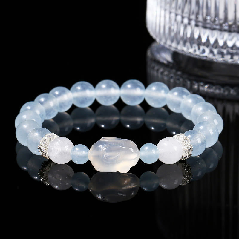 Foviel Blau Chalcedon Weiß Achat Kaninchen Emotional Balance Armband