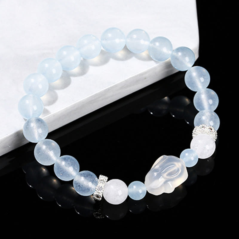 Foviel Blau Chalcedon Weiß Achat Kaninchen Emotional Balance Armband