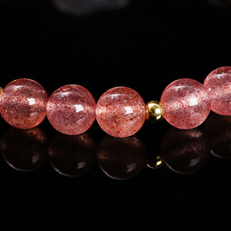 Foviel Natural Strawberry Quartz Agate Rabbit Healing Bracelet