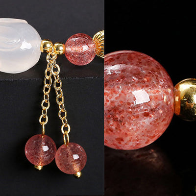Foviel Natural Strawberry Quartz Agate Rabbit Healing Bracelet