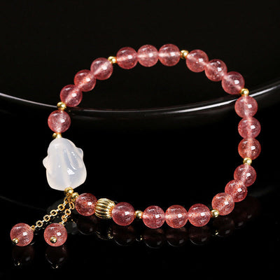 Foviel Natural Strawberry Quartz Agate Rabbit Healing Bracelet