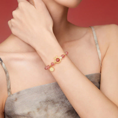 Foviel Natürliche Erdbeerquarz Kaninchen Fu Charakter Charm Liebe Armband