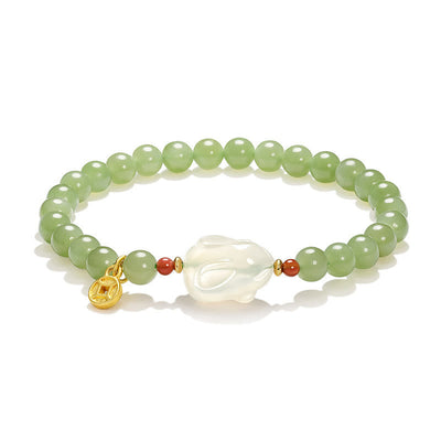 Foviel Natürliche Hetian-Jade Achat Kaninchen Kupfer Münze Glück Armband